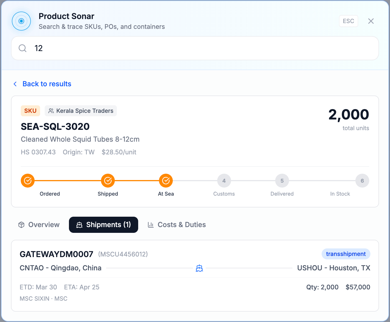 Product Sonar — Trace view of SKU lifecycle