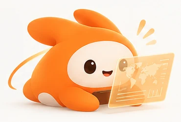Gio reading a world map on a glowing tablet